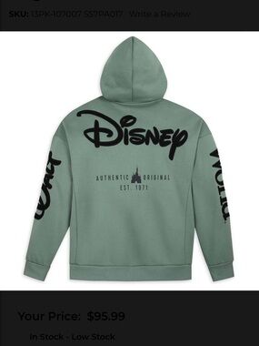 Disney Men’s Sage Green Hoodie with Black Logo